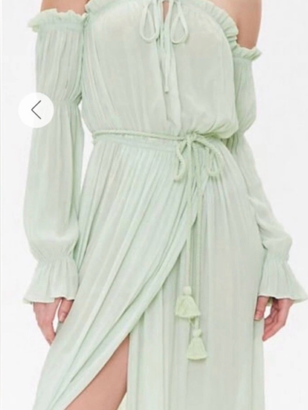Forever 21 Off-Shoulder Sage Maxi Dress with Tassel Tie